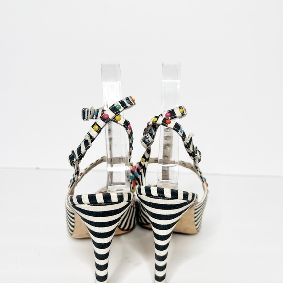 Boden Ashley T-Bar Striped Courts Heels Colorful Studs Size 37 6 Women’s - Picture 4 of 6